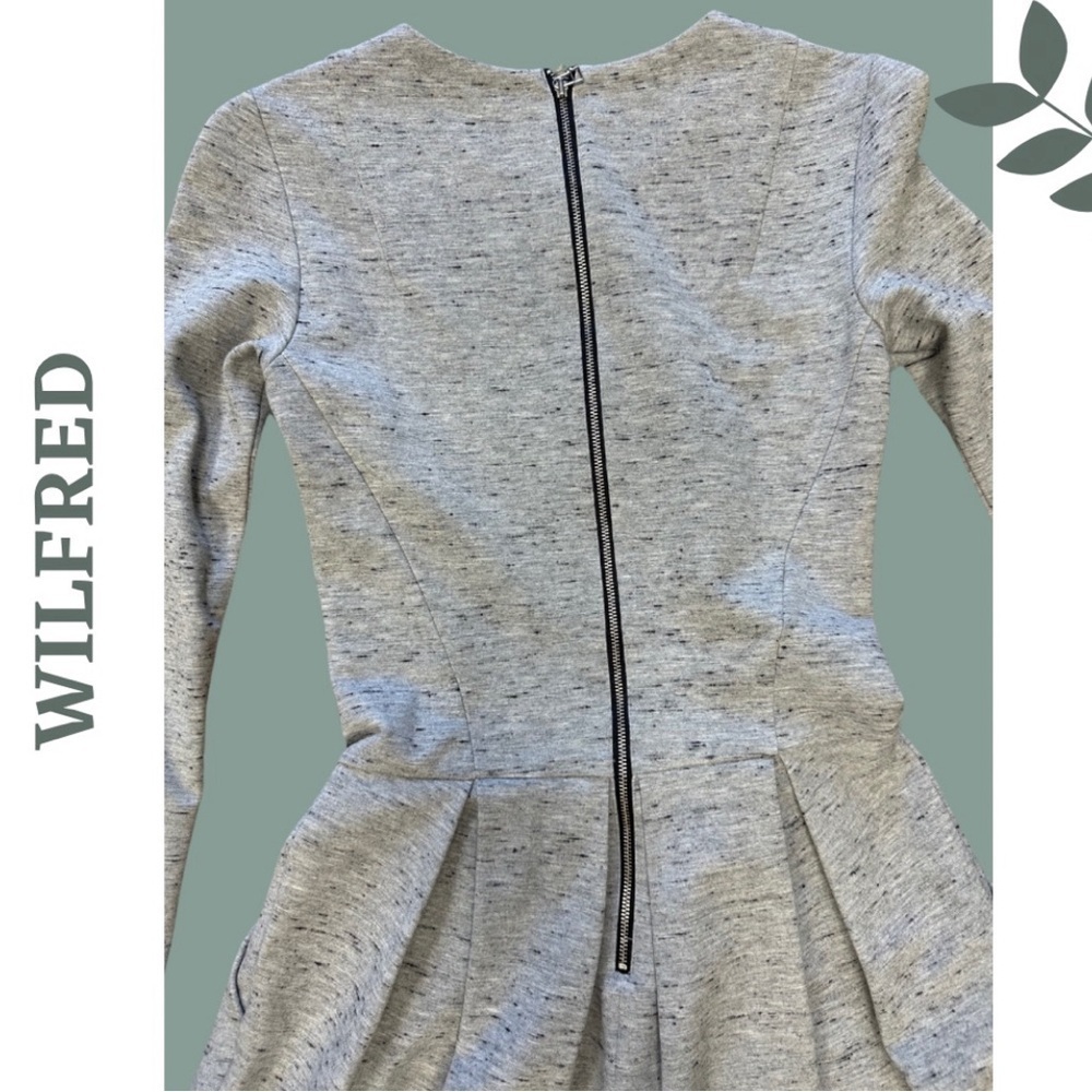 Wilfred Long Sleeve Knit Jersey Grey Mini Dress Pleated Skirt Size 0 - Picture 7 of 9